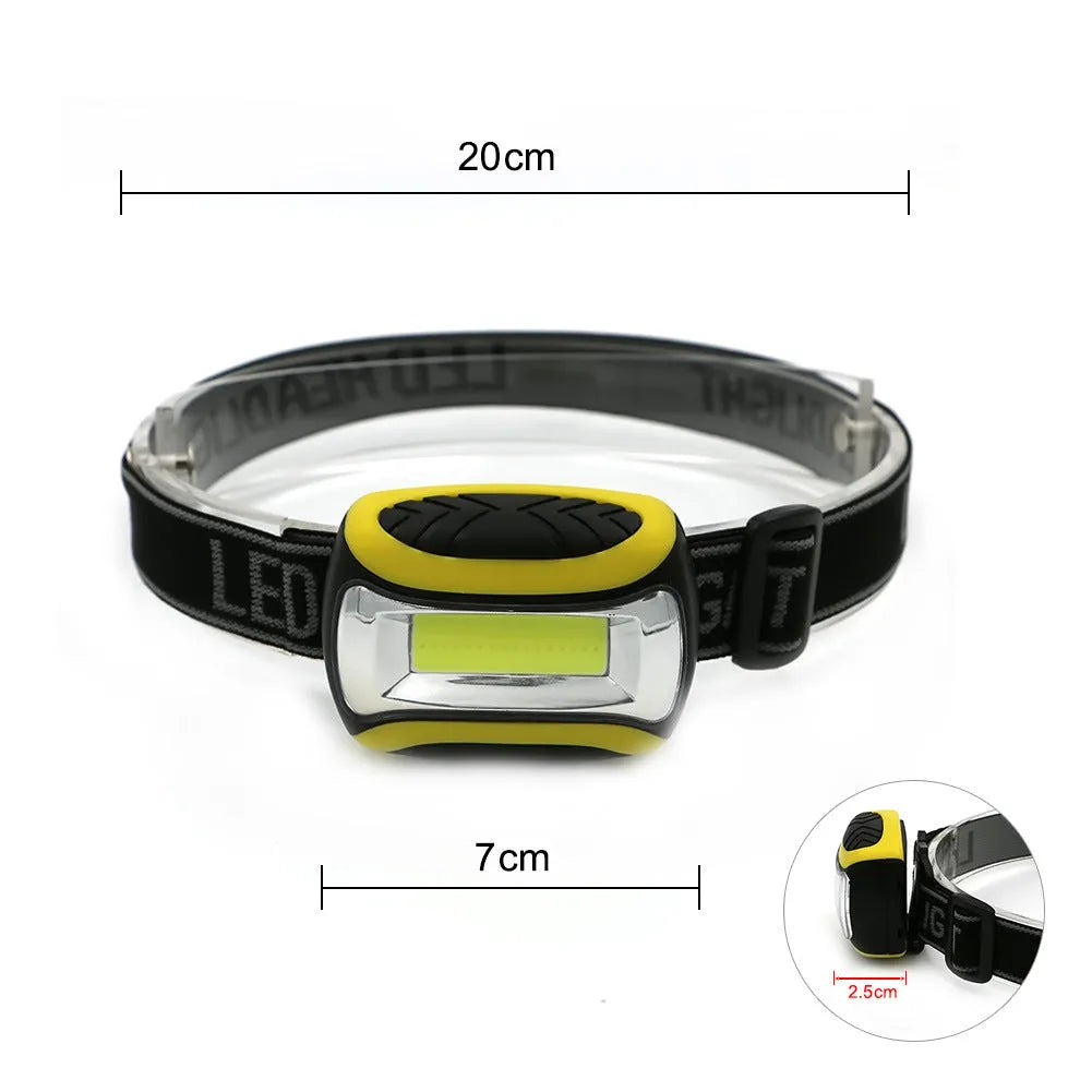 Three-speed yellow plastic COB headlamp for outdoor night riding and work lighting