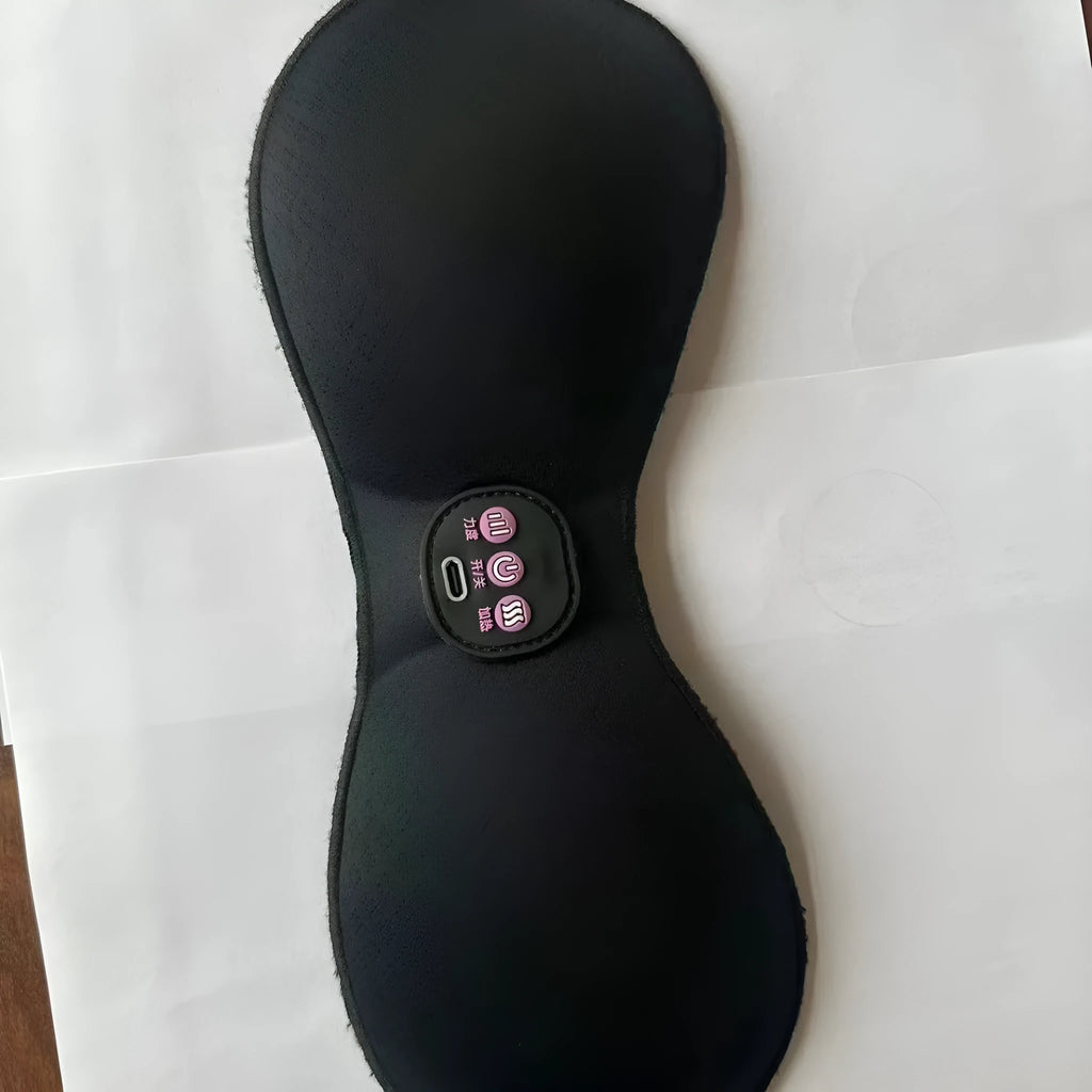 Black electric massage bra inner cushion with adhesive chest stickers and 3-key English controller