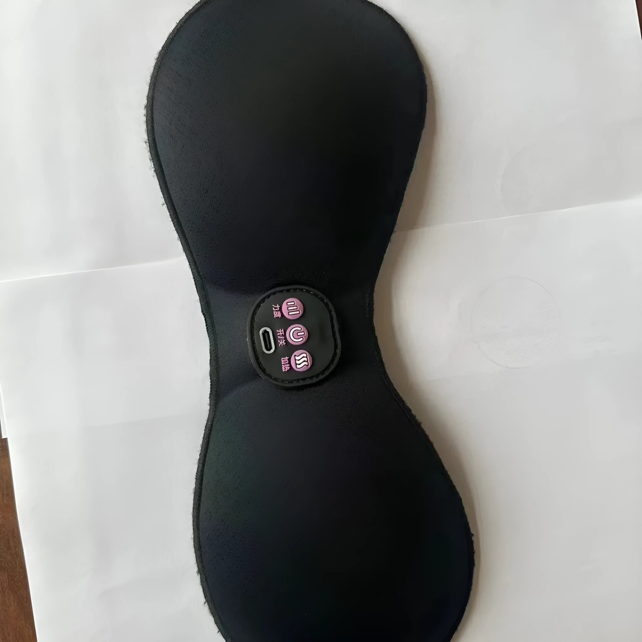 Black electric massage bra inner cushion with adhesive chest stickers and 3-key English controller