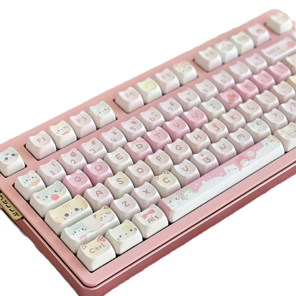 Meow Meow Team themed 141-piece PBT keycap set for mechanical keyboards with five-sided sublimation printing.