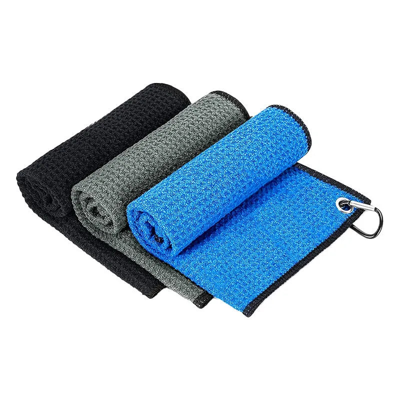 Waffle weave cleaning towel for golf balls and cue balls with lattice pattern