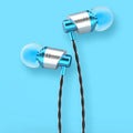Black wired in-ear headphones with microphone, 3.5mm plug and silicone eartips on a white background