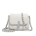 Women's soft PU chain shoulder bag in horizontal square shape with chain strap and sandwich pocket