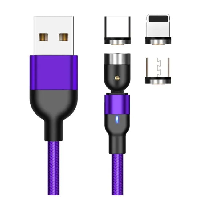 Essager 360-degree rotating magnetic USB charging cable with blue LED indicator and aluminium alloy shell