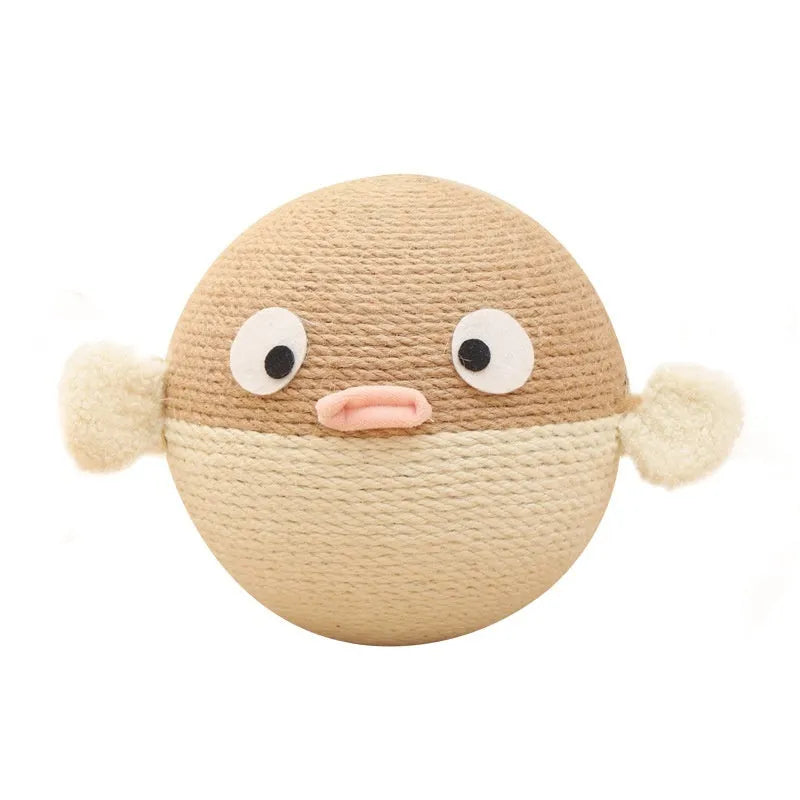 Puffer fish leakage food feeder toy for dogs and cats, 15cm cube made from sisal hemp strip