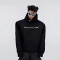 Men's loose hooded sweater with heavy shoulder pads and metallic three-dimensional printing in red colour