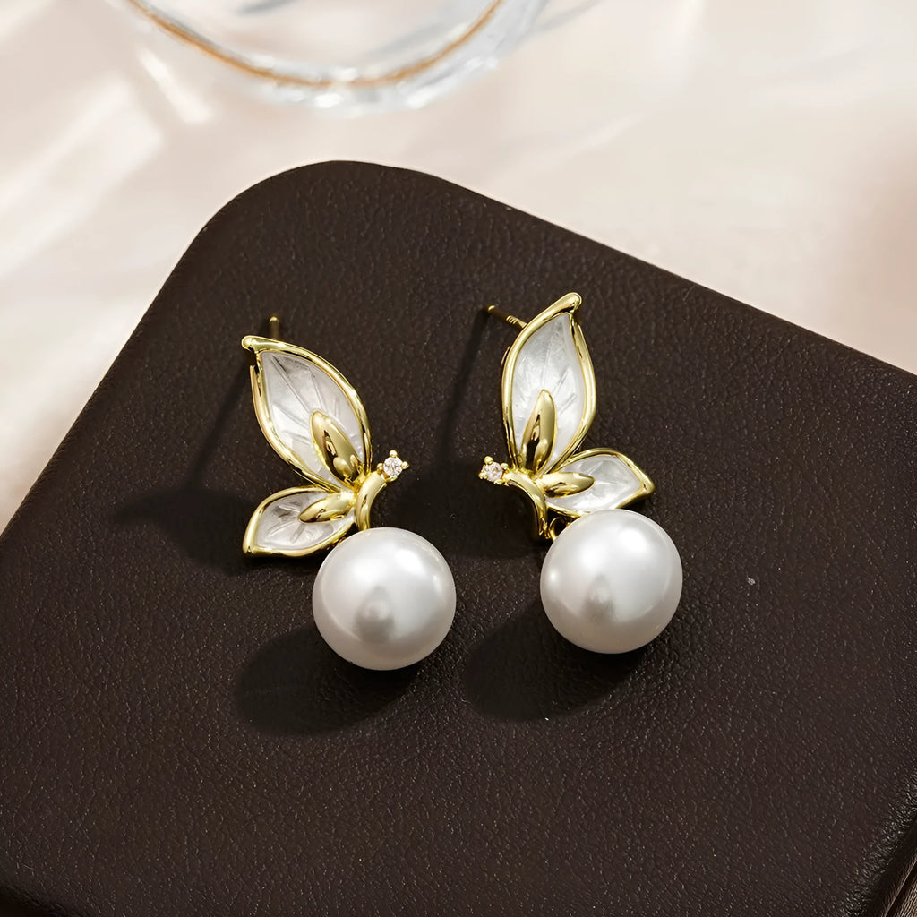 Zircon painting oil butterfly earrings for women with electroplated copper construction in PT0203 colour