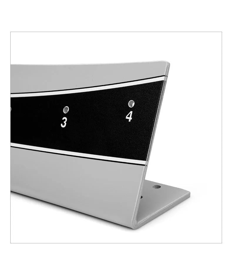 Golf putter trajectory balance simulator with adjustable push rod balancer on flat surface