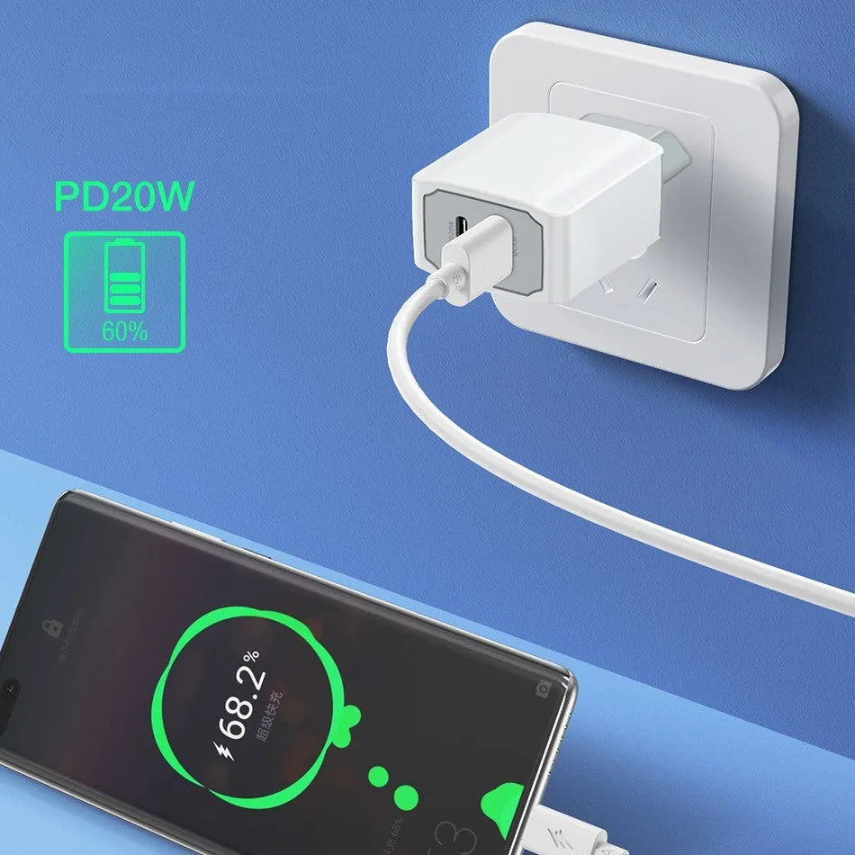 White European standard fast charger set with USB cable in compact size