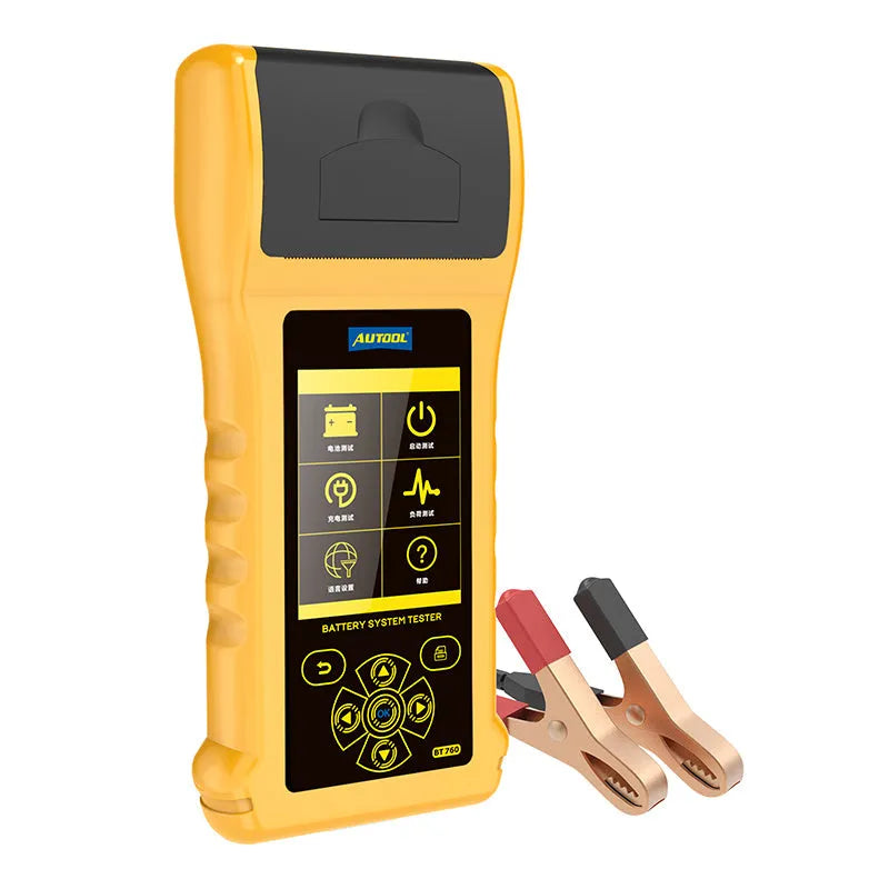 Autool BT760 colour screen vehicle battery tester with connection clips and printed diagnostic receipt
