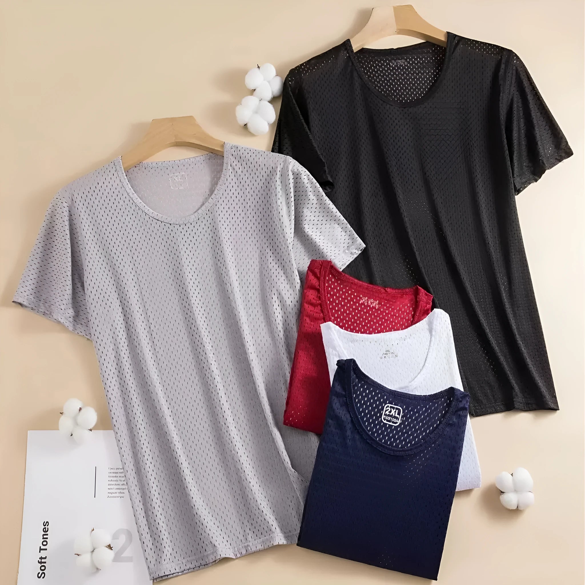 Man wearing a solid colour ice silk short sleeve t-shirt with a loose crew neck fit