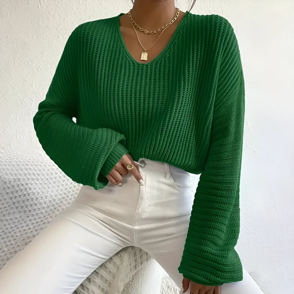 Women's casual long sleeve pullover top in solid colour with textured thread detailing