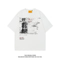 Men's black cotton t-shirt with white letter print and raglan sleeves in loose retro style