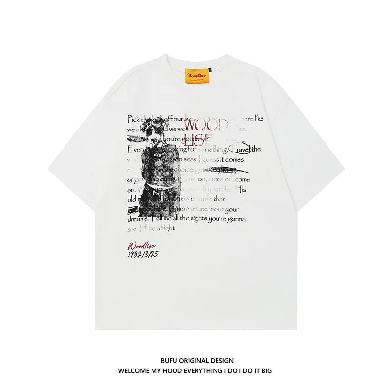 Men's black cotton t-shirt with white letter print and raglan sleeves in loose retro style