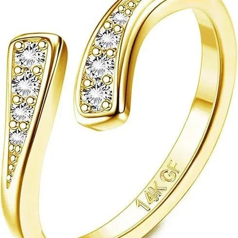 Alloy geometric toe ring with 0.5mm thick 14K gold plating in rhinestone design