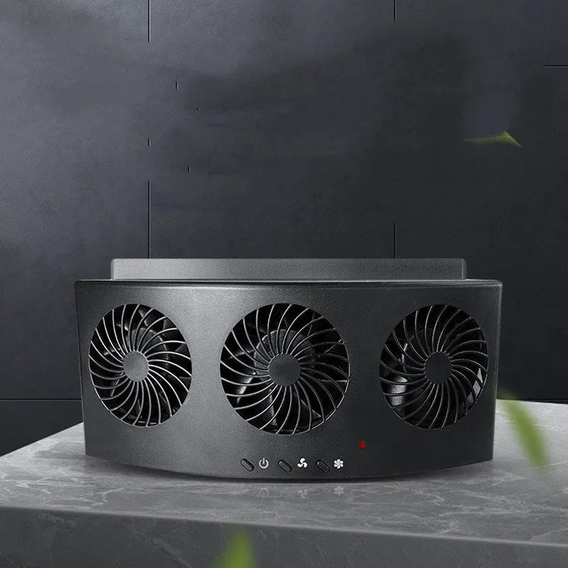 Black and white USB-powered car ventilation fan for exhaust odor reduction
