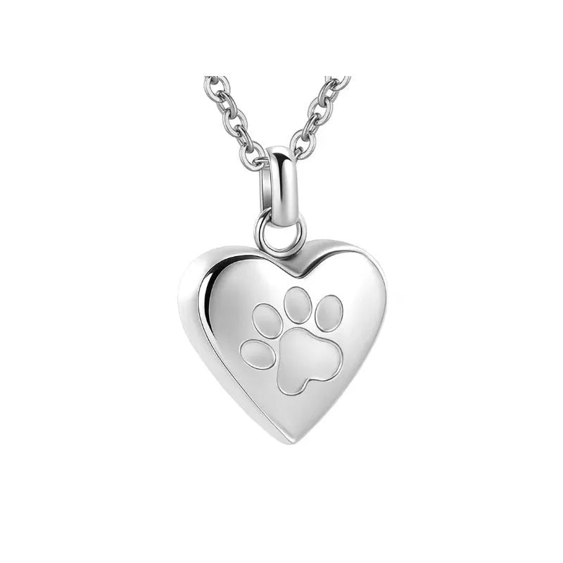 Openable heart-shaped titanium steel casket necklace on a chain, shown in a silver finish.