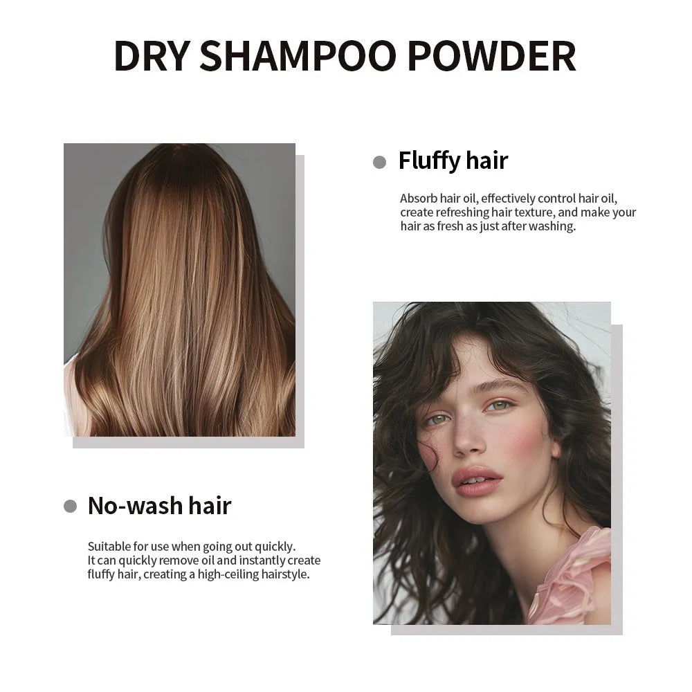 5g dry shampoo powder canister with sponge applicator and headband mirror for no-rinse hair cleaning