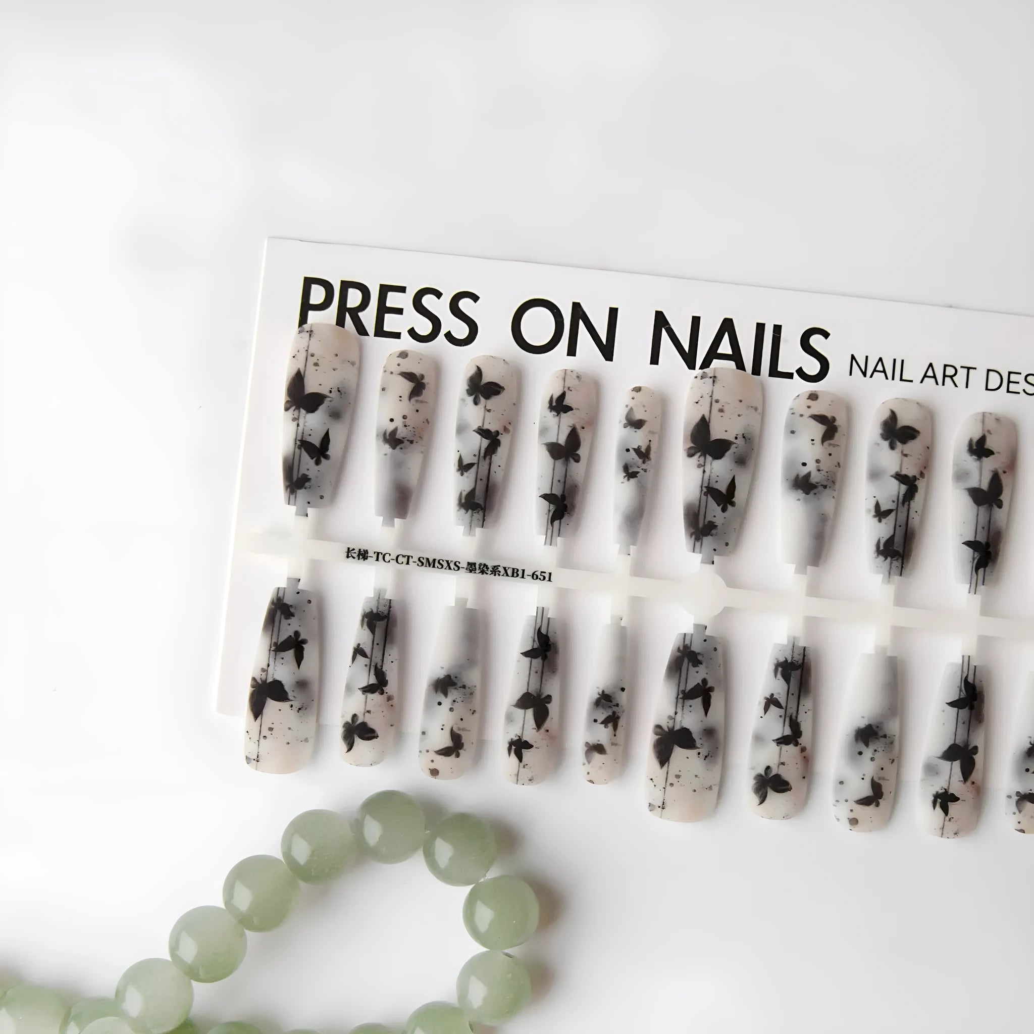 Ink dye long ladder nail stickers with butterfly pattern in glossy sealing layer finish