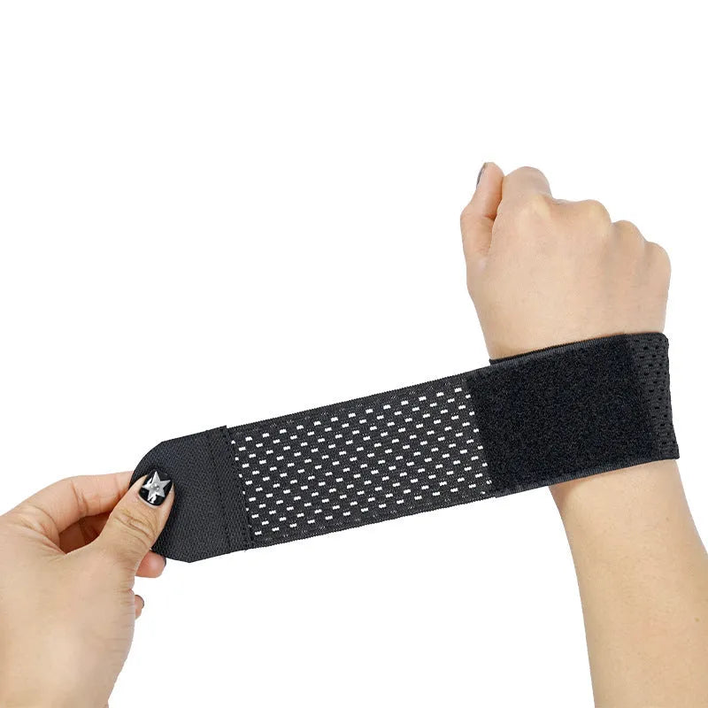 High elastic breathable athletic wristguard for wrist support in black, grey, or pink.