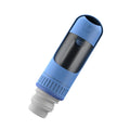 Dark blue portable dog water bottle with integrated drinking bowl and leak-proof cap