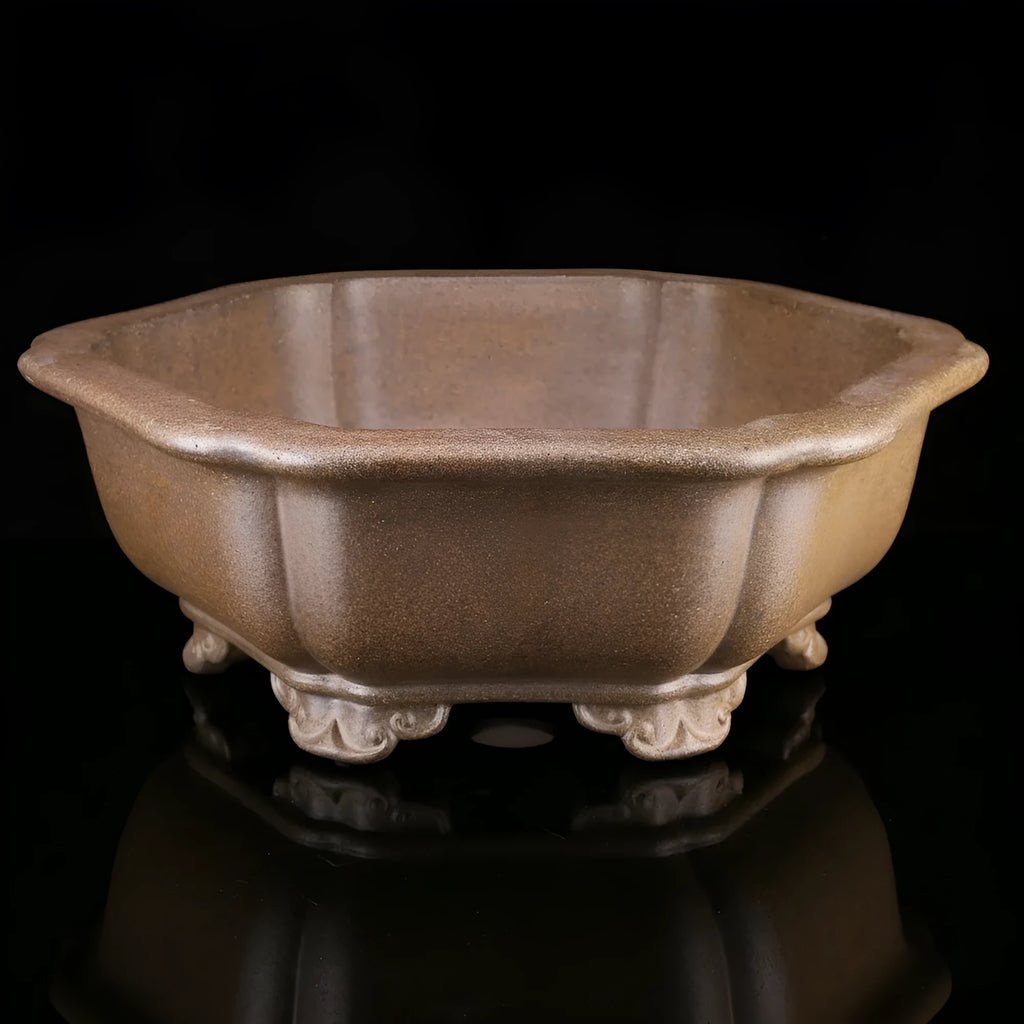 Handmade purple sand tea basin for Taiwan pine plants in large hexagonal design