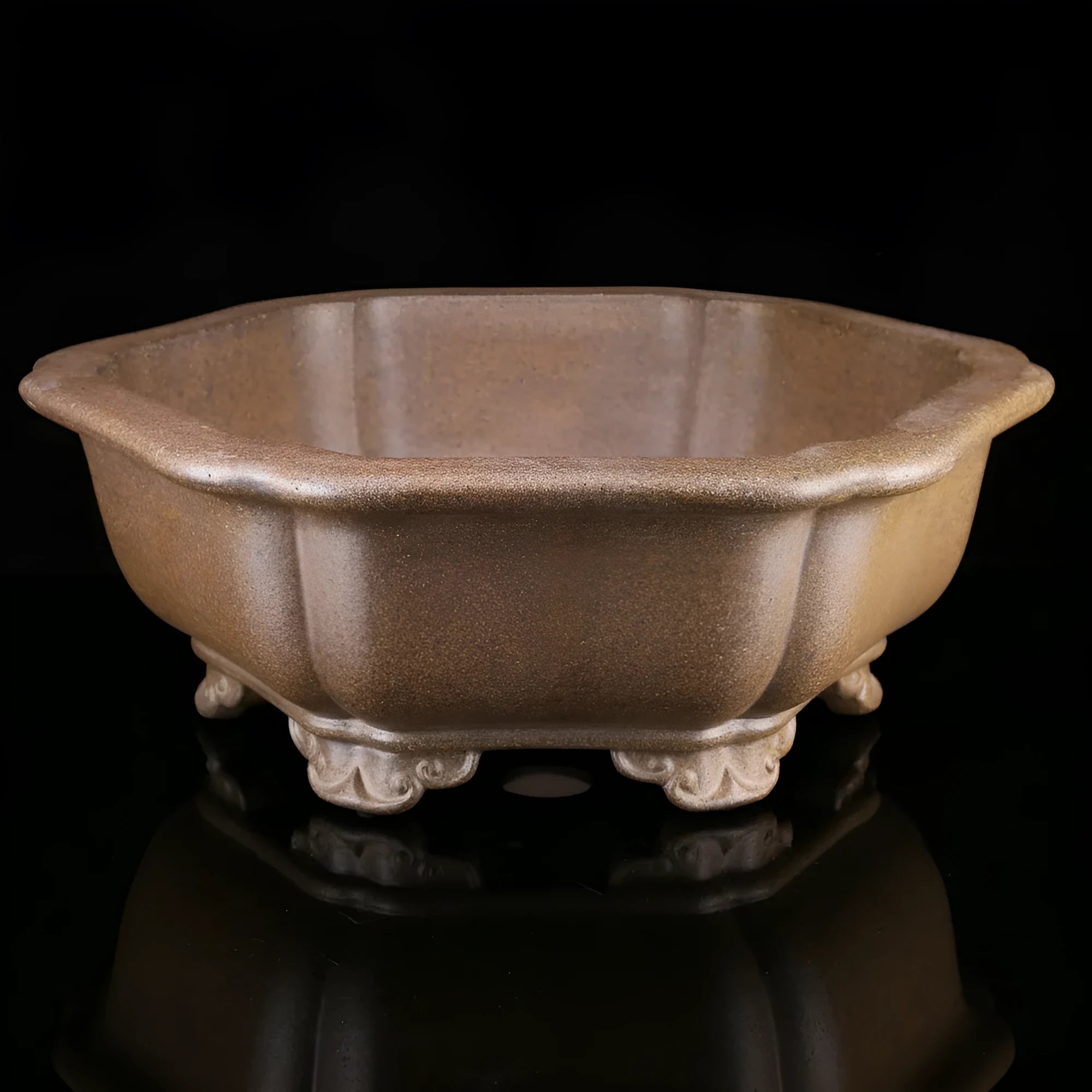 Handmade purple sand tea basin for Taiwan pine plants in large hexagonal design