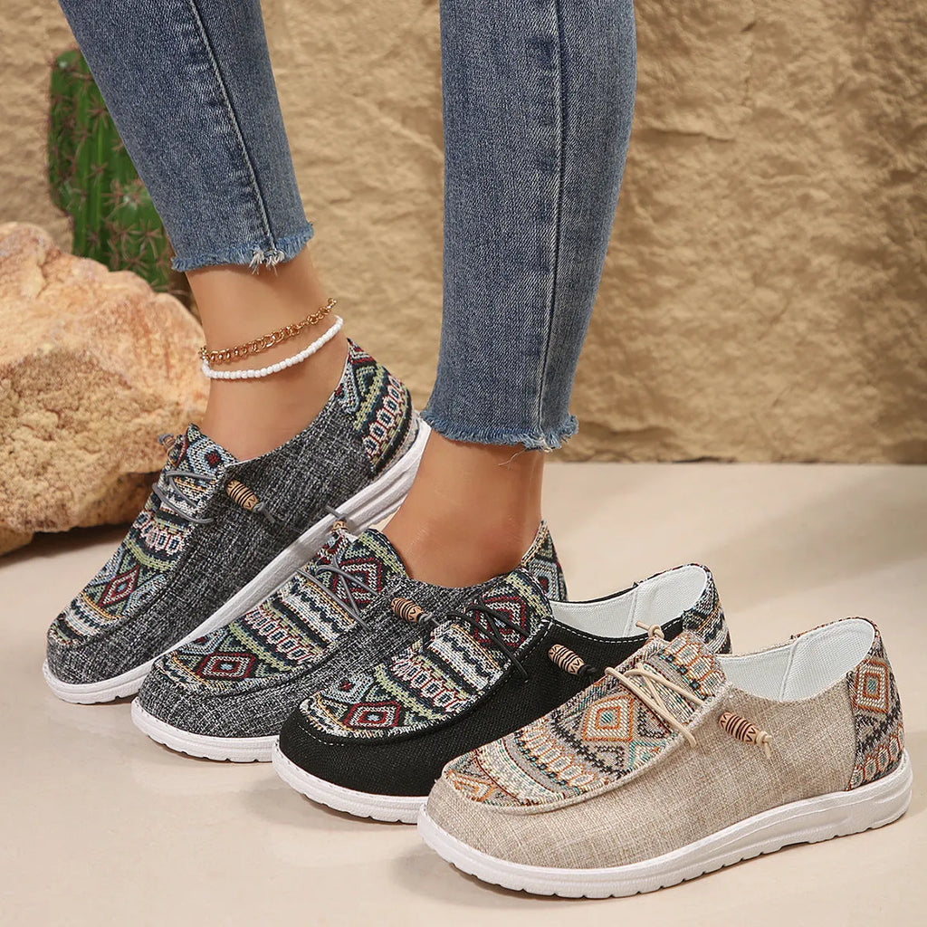 Women's flat round toe slip-on shoes in artificial PU with rubber soles in neutral colours
