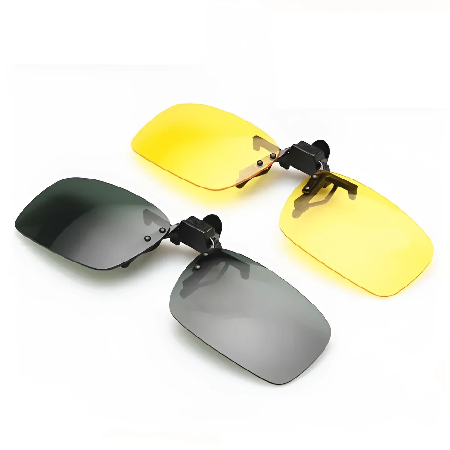 Polycarbonate clip-on sunglasses for prescription glasses with night vision tint option