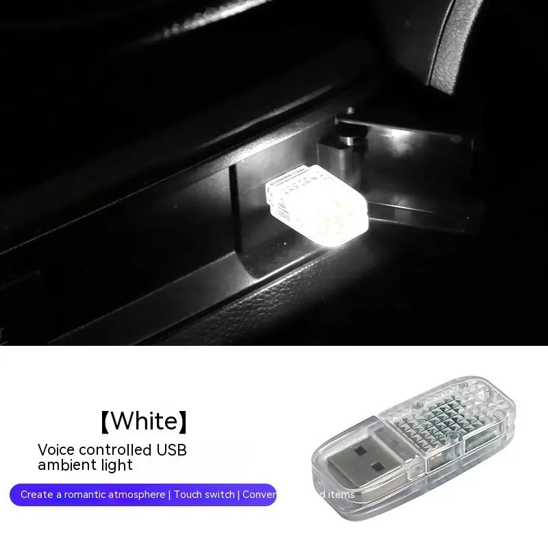 Atmosphere car USB multi-function ambience light with touch switch and RGB voice control in ABS material