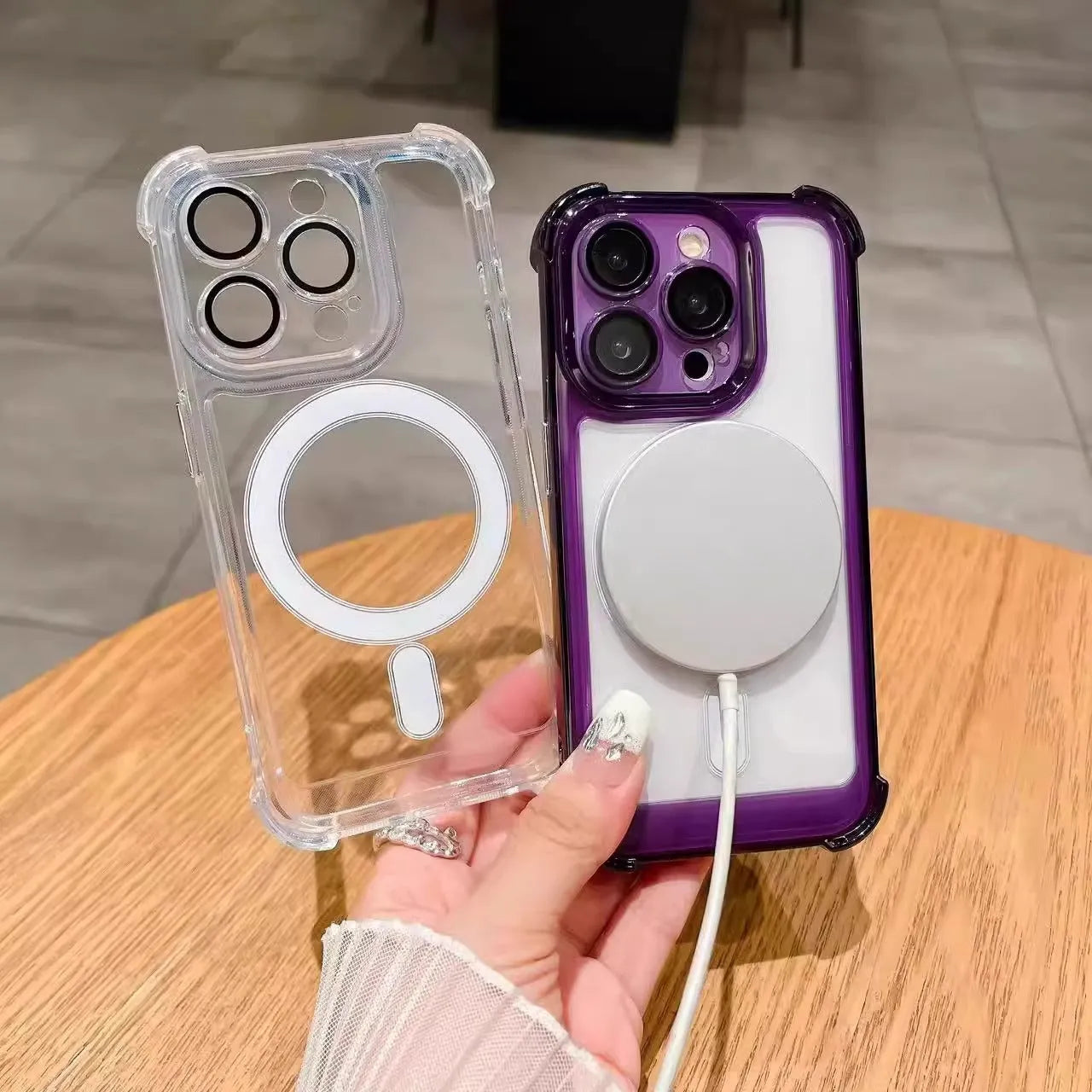 Transparent silicone airbag phone case with lens protector for iPhone 15 and 16 series