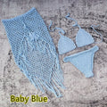 Women's 3-piece handmade crochet bikini beach skirt swimsuit set in solid colours