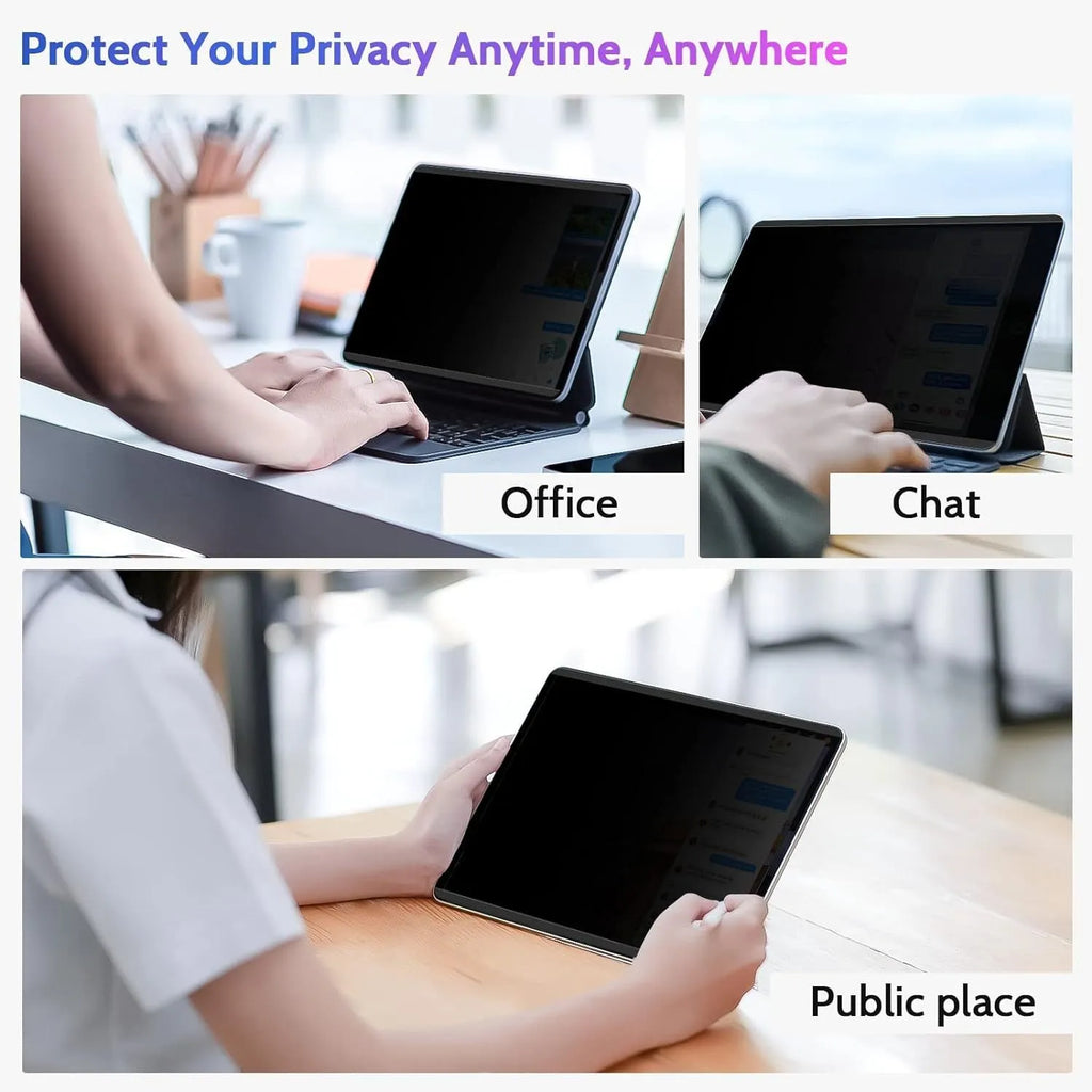 Magnetic iPad privacy film with storage clip for screen protection on various iPad models