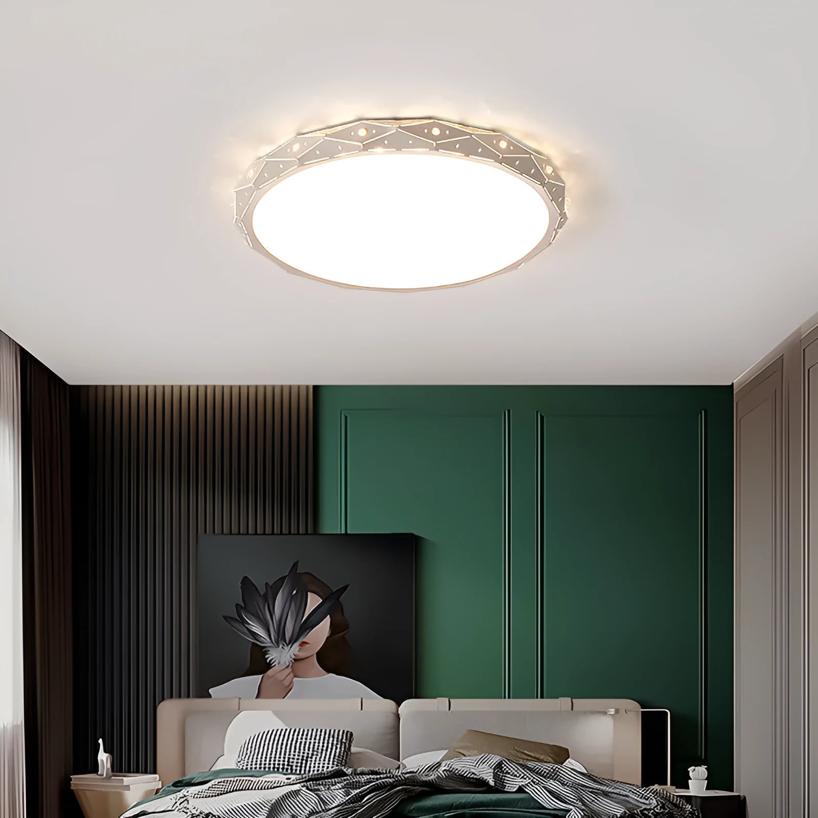 Round LED ceiling lamp with iron frame, black or white, 30-60cm diameter, 18-48W, 220V, for living room or bedroom