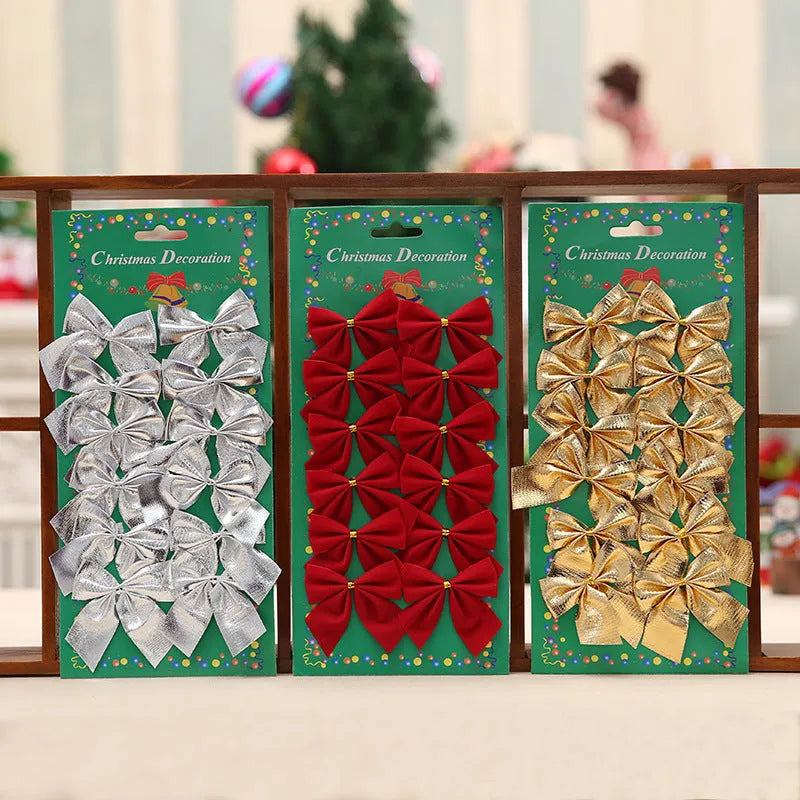 Polyester Christmas bow ornament measuring 5 cm in gold, red, red gold, and silver colours