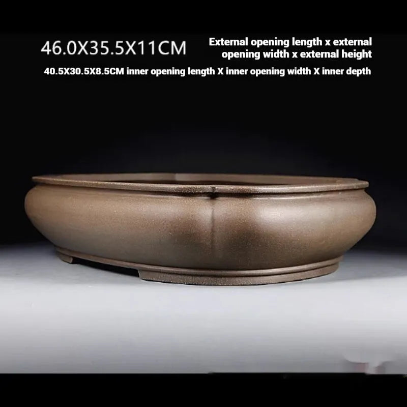 Handmade antique Pukou papaya-shaped purple clay flower pot measuring 46x35.5x11cm