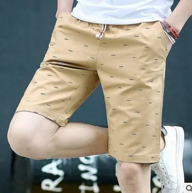 Men's thin cotton summer shorts in capri length with mid-waist and lace-up closure.
