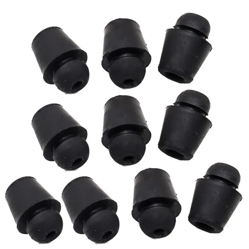 Ten dark grey rubber automobile buckle clips for vehicle trunk and cover shock absorption.