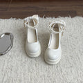 Women's chunky heel Mary Jane shoes in black or beige with round toe and shallow mouth design