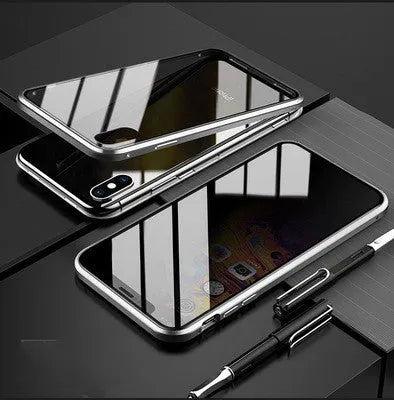 Anti-peep double-sided magneto phone case with metal frame for iPhone 11 in black