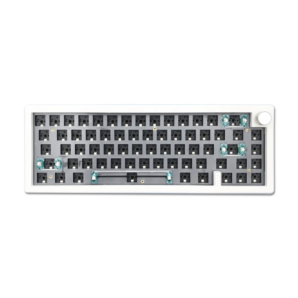 DIY mechanical keyboard kit with RGB lighting in black, white, blue, green, pink, purple, and red colour options