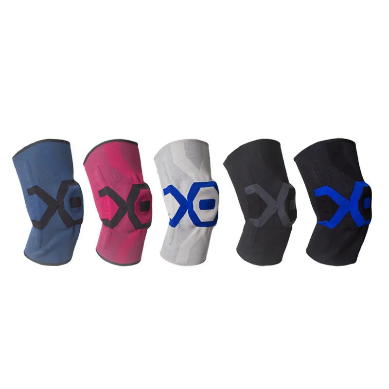 Men's black and grey silicone knee pads for running and cycling protection shown from the side.