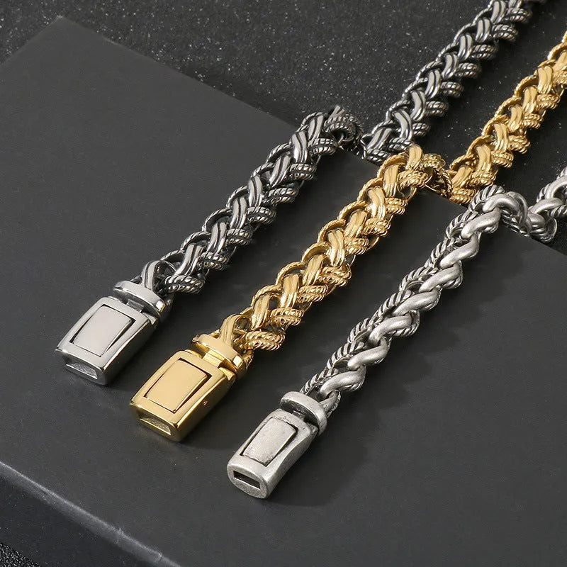 Men's antique silver keel chain necklace with geometric shape and large chain links