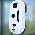 White automatic window cleaning robot with remote control, compact 28cm by 13cm by 9cm size