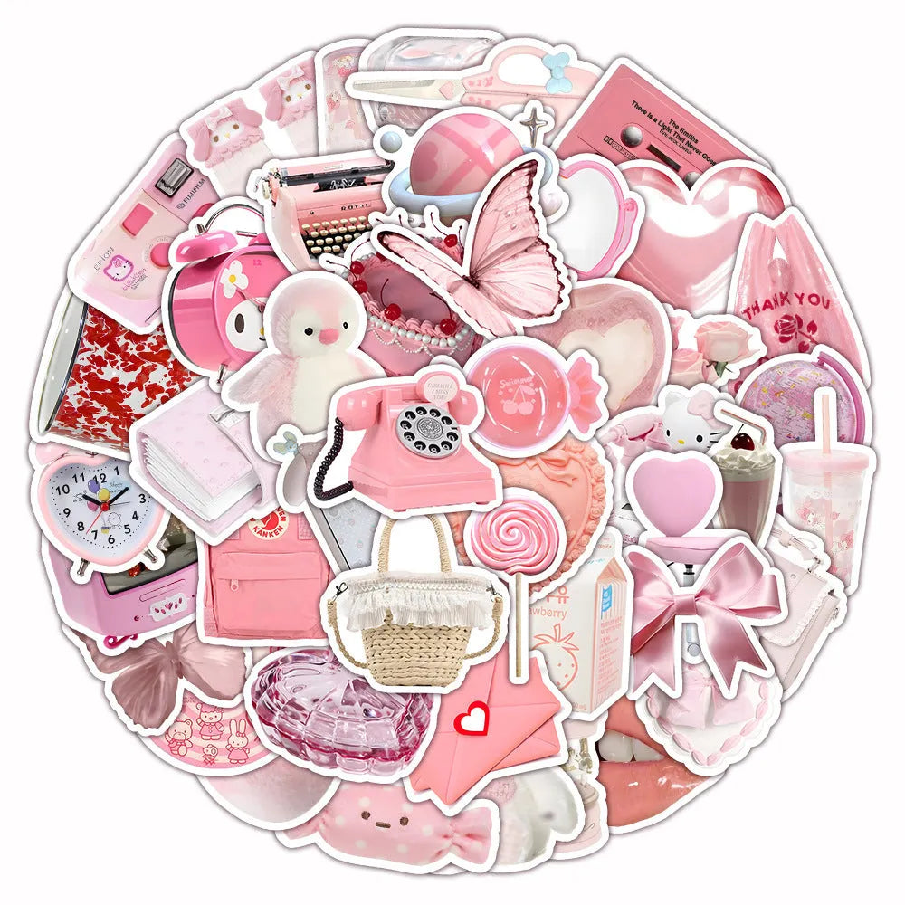 63-piece pack of 3D decorative stickers with pink girl heart patterns in cute style