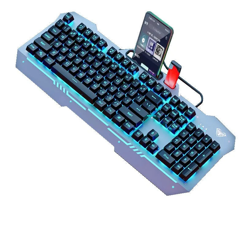 F3010 mechanical feel wired keyboard mouse and headset bundle in black or white with LED lighting