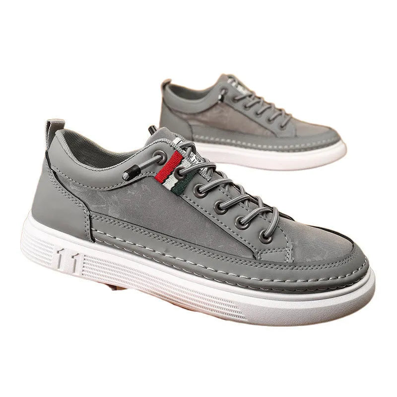 Casual men's high-top sneakers with PU leather upper and PVC sole in black, gray, and green