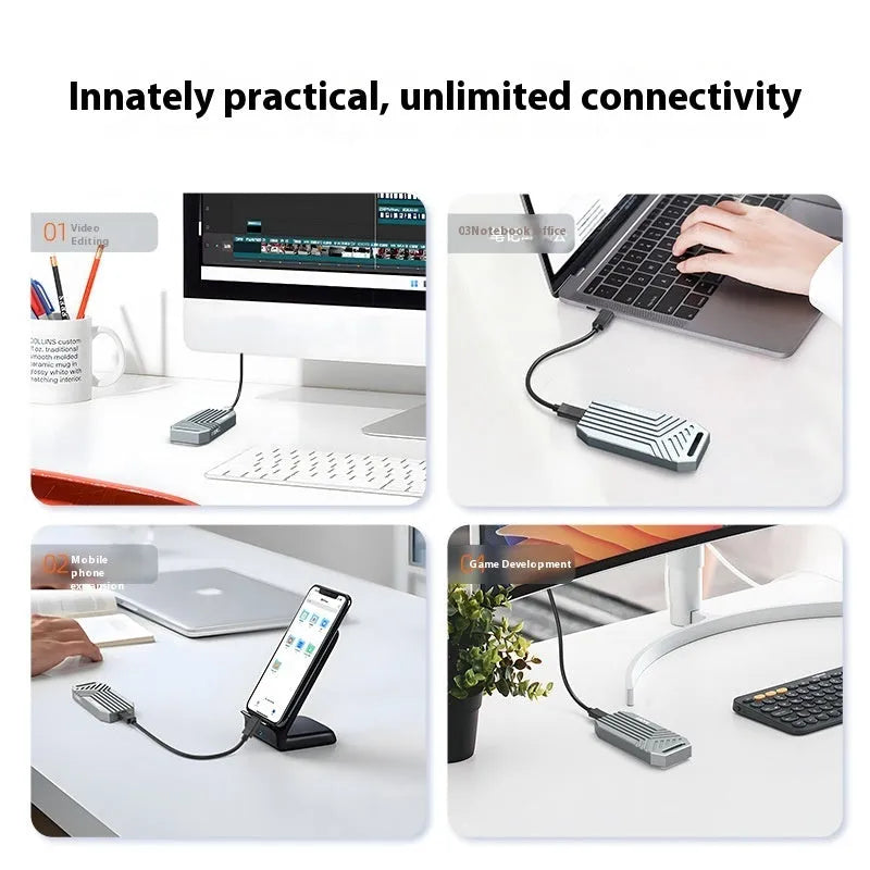 Thunderbolt 4 external SSD enclosure in aluminium case showing compact 50mm design