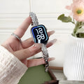 Zinc alloy buckle watch strap with twist closure for iPhone smartwatch in multiple colours.