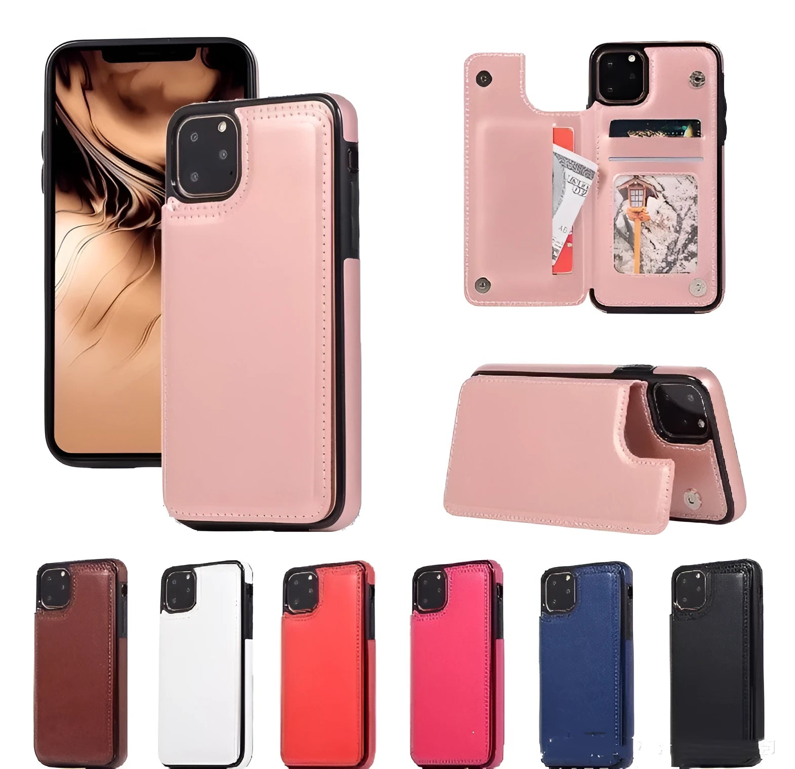 Crazy horse pattern PU TPU phone case with double buckle bracket holster for iPhone 13 Pro Max in brown colour